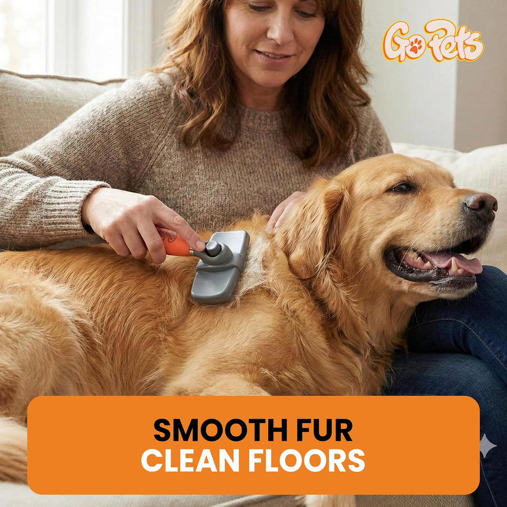 Ergonomic non slip handle on the GoPets slicker grooming brush
