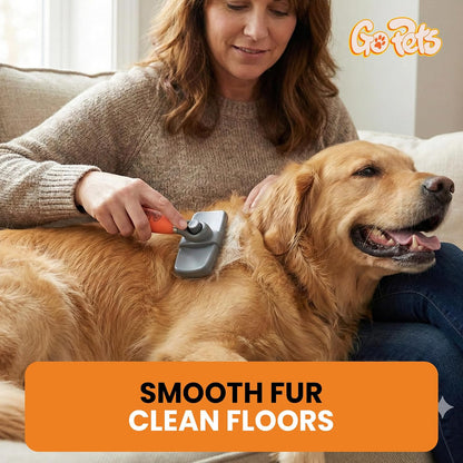 Ergonomic non slip handle on the GoPets slicker grooming brush
