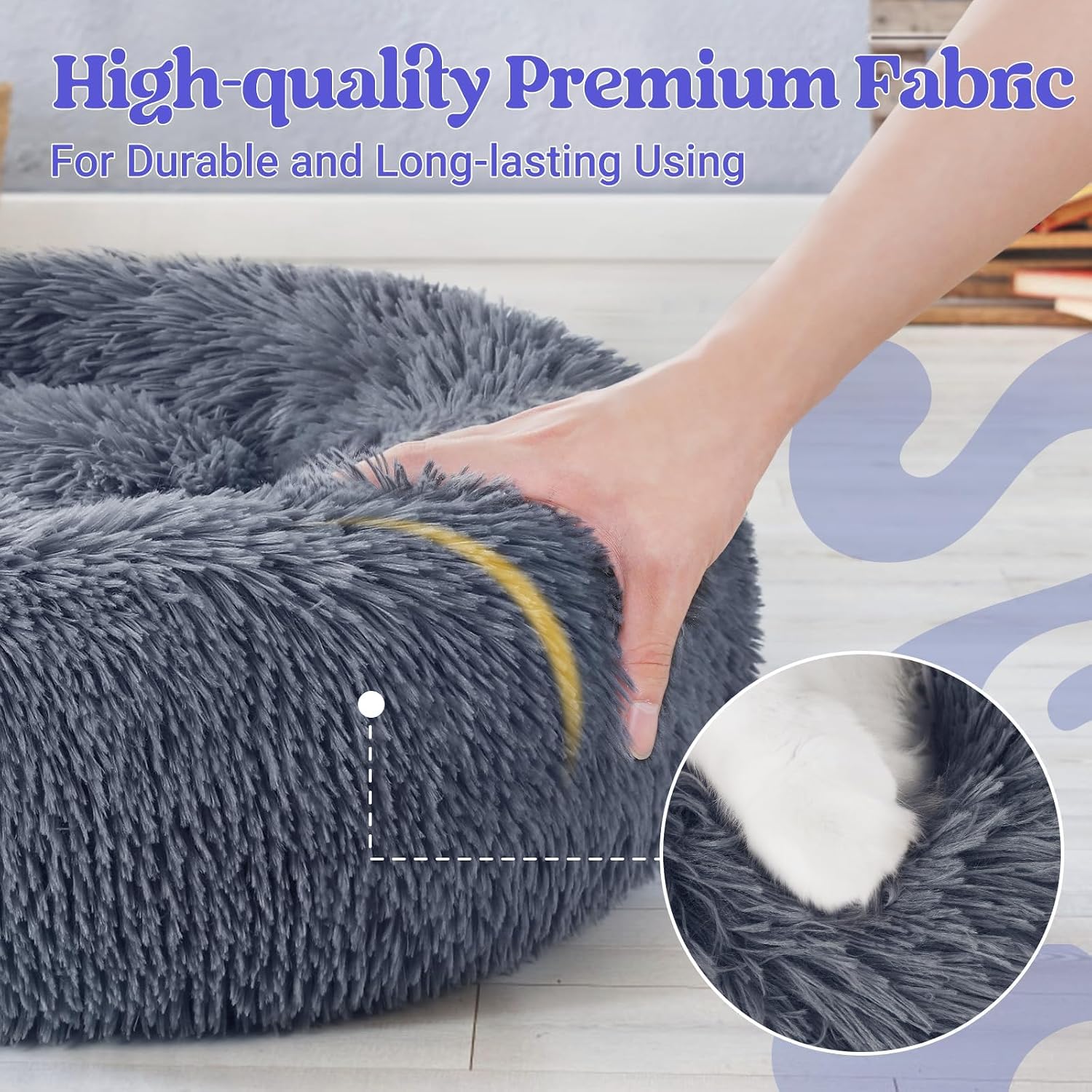 Cat resting inside 20 inch rabbitgoo calming donut bed