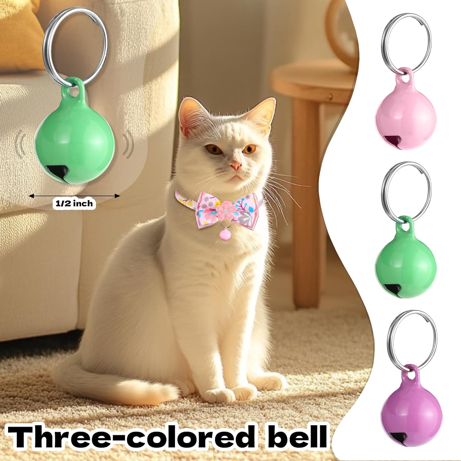 Removable floral bowtie and matching silver jingle bell detail