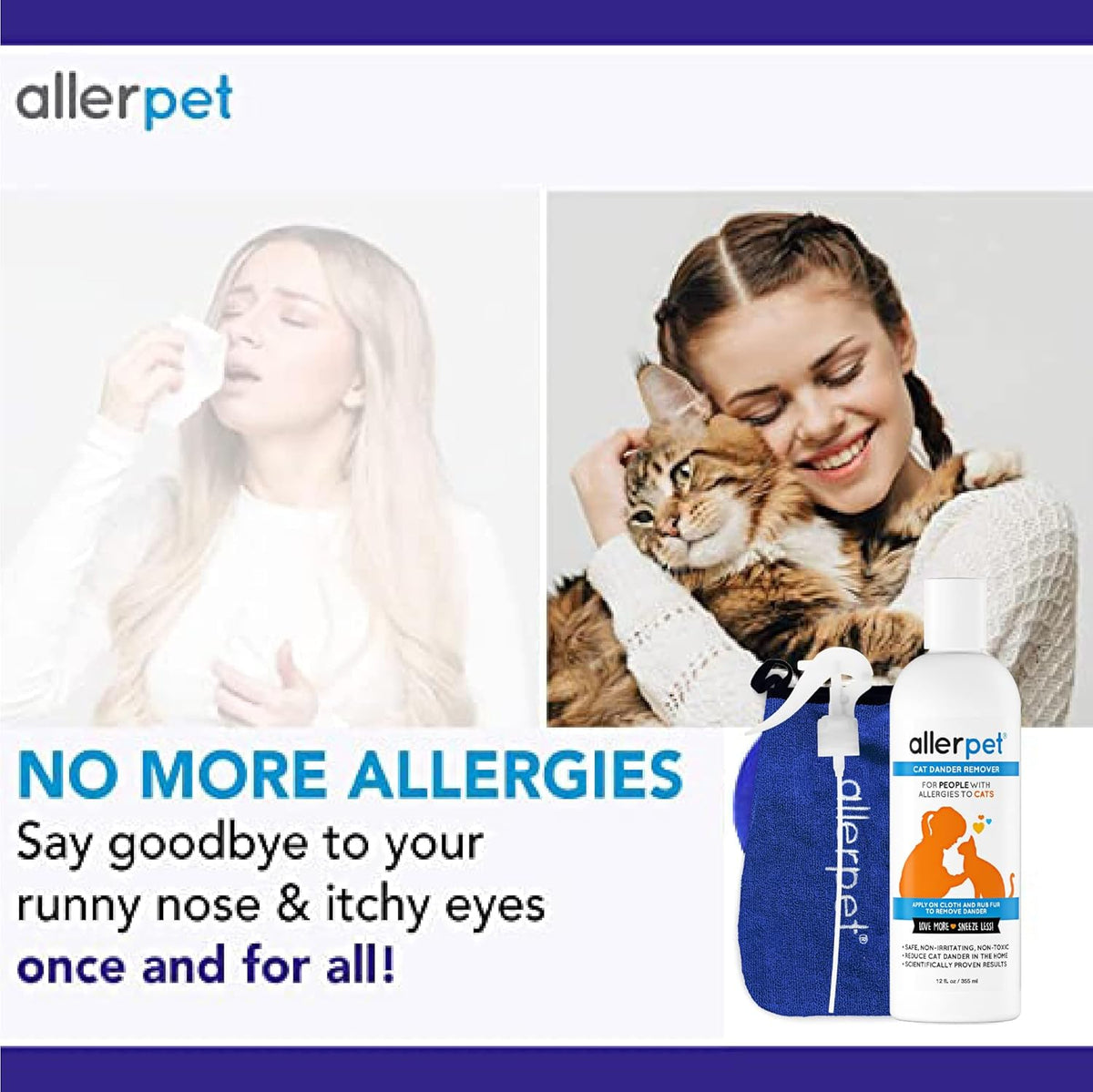 Close-up of Allerpet aloe-free formula spray cap and pump