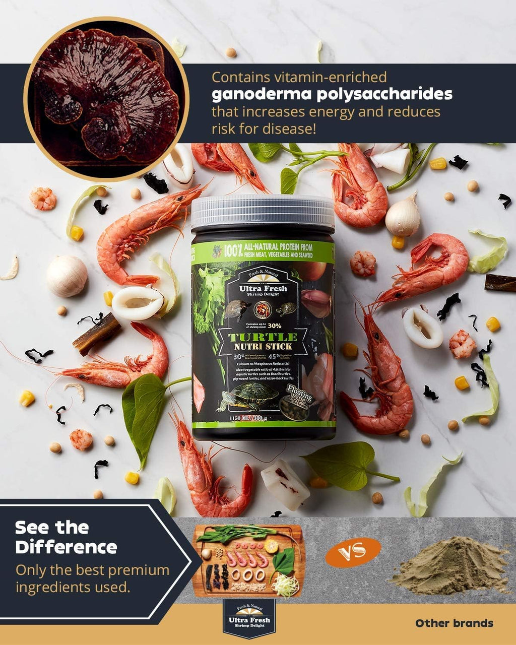 Ultra Fresh Turtle Nutri Stick container back label with nutritional guidelines