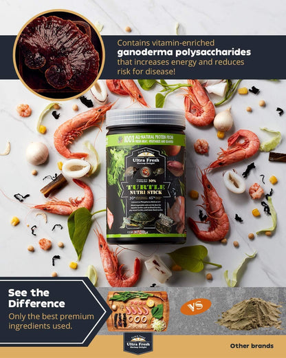Premium prebiotic formula turtle food for clean aquarium water