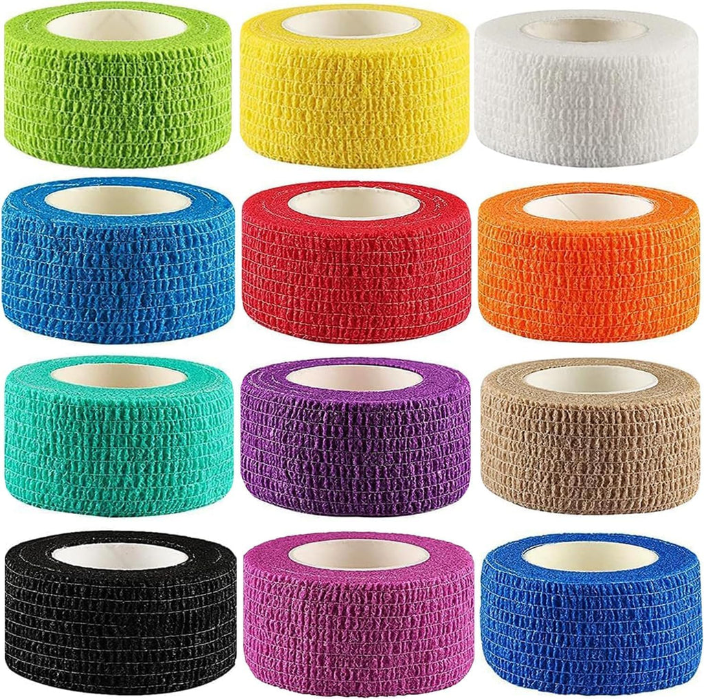 Kuvvfe self adhesive bandage wrap 12 pack front view showing assorted colors for sports injury support