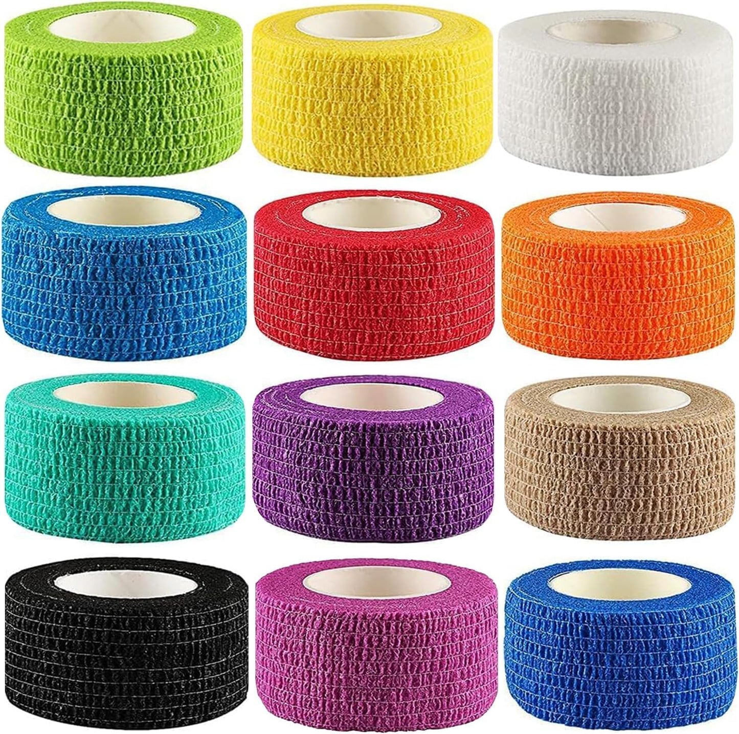 Kuvvfe self adhesive bandage wrap 12 pack front view showing assorted colors for sports injury support