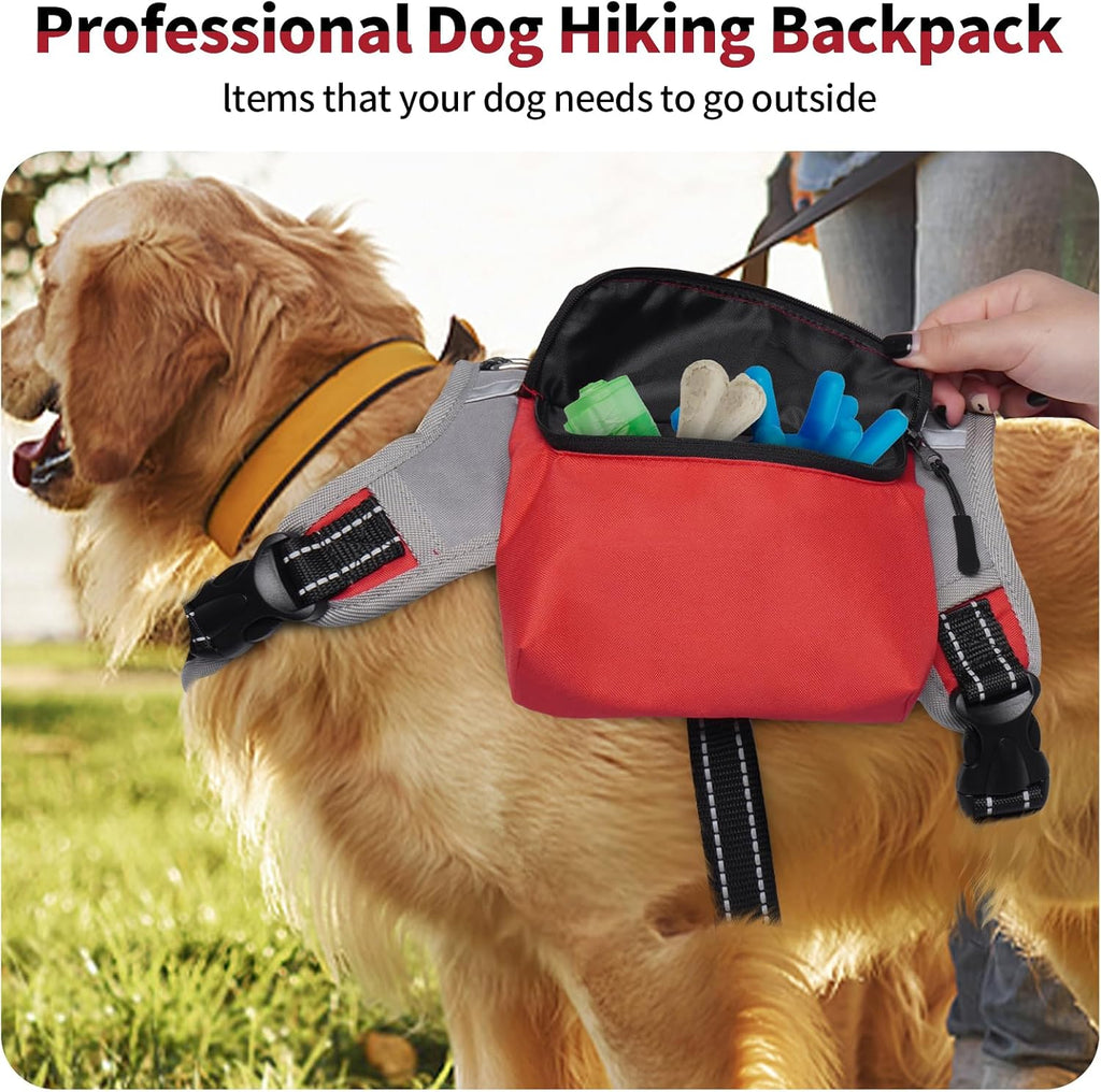 DENTRUN hound saddlebag backpack showing dual side storage pockets filled with pet gear