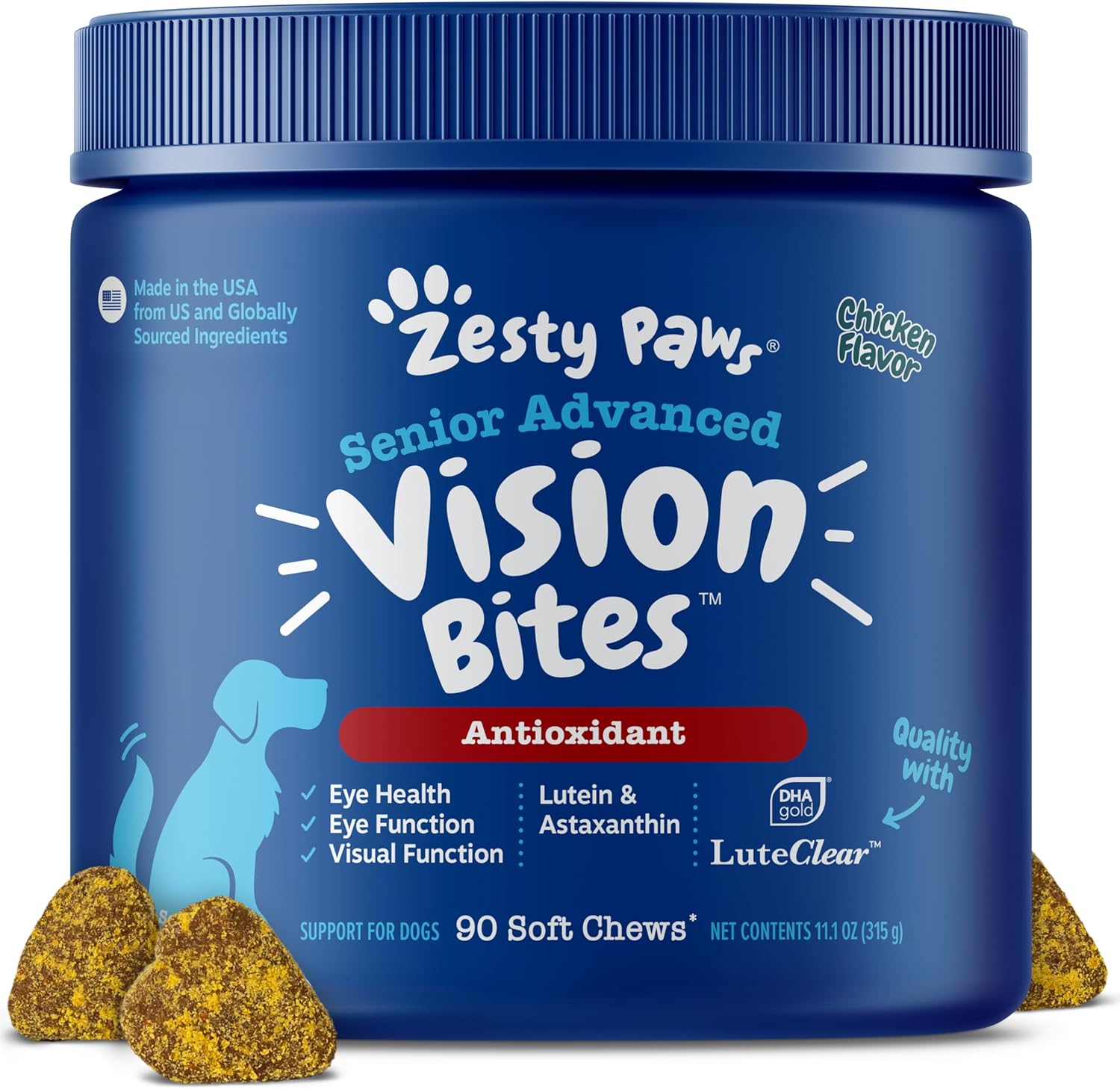 Zesty Paws Senior Advanced Vision Bites bottle front view dog eye supplement