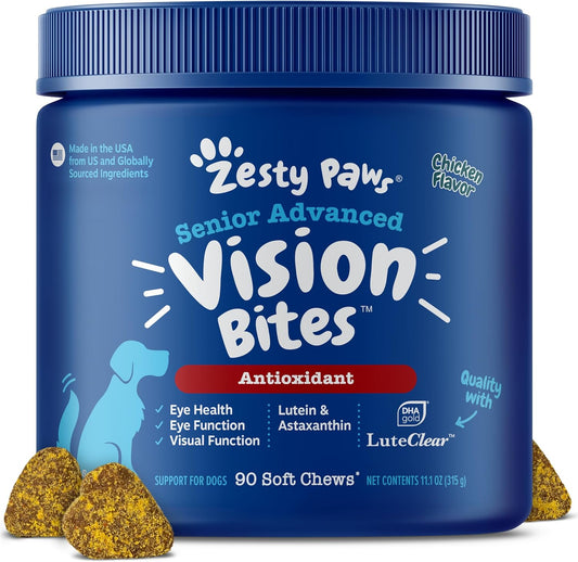 Zesty Paws Senior Advanced Vision Bites bottle front view dog eye supplement
