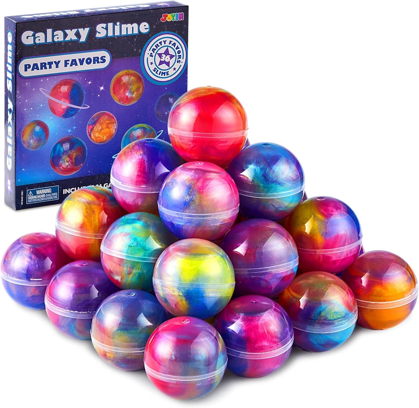 JOYIN Galaxy Slime Ball Party Favors thirty-six pack front display showcasing colorful cosmic spheres.
