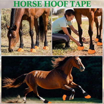 Waterproof veterinary cohesive bandage roll being applied to a horse hoof wound dressing