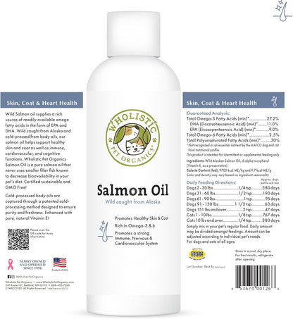 Wholistic Pet Organics Wild Alaskan Salmon Oil for Dogs and Cats - Omega 3 Fish Oil for Dogs & Cats - Cat & Dog Skin and Coat Supplement for Heart, Joints - DHA, EPA Omega 3 Liquid Food Topper - 16 oz - Image 9