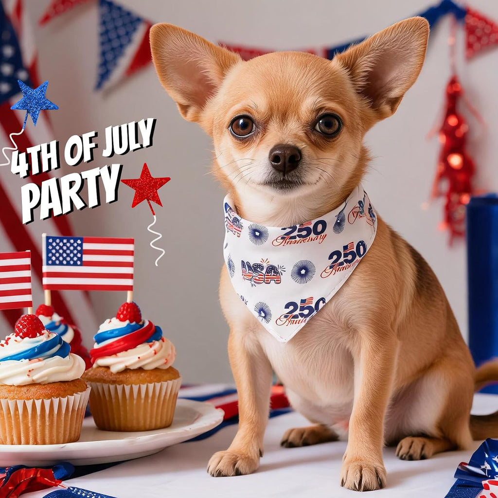Large dog wearing Icemood patriotic triangle scarf