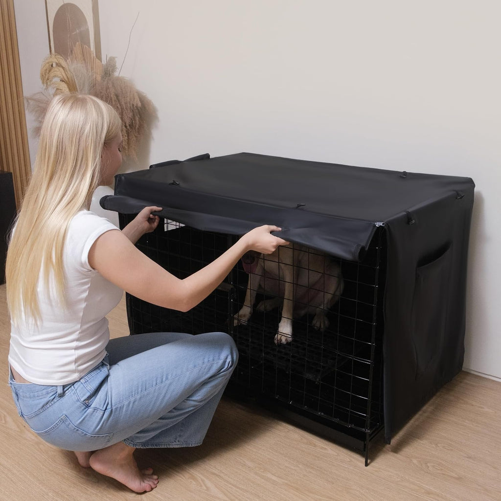 Dachshunds & Desserts medium pet kennel cover showing the mesh window ventilation feature