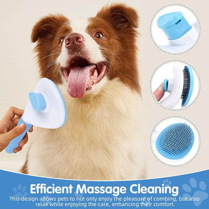Aglads cat and dog slicker brush close up highlighting the one button hair removal mechanism.