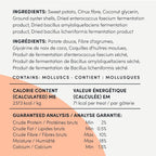Back of packaging showing dental health information and feeding guide