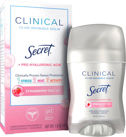 Secret Clinical Strength 100HR Sweat & Odor, Invisible Solid Antiperspirant Deodorant for Women, 3X Stress Protection with Hyaluronic Acid, PH Balancing, Completely Clean Scent, 1.6 oz - Image 14