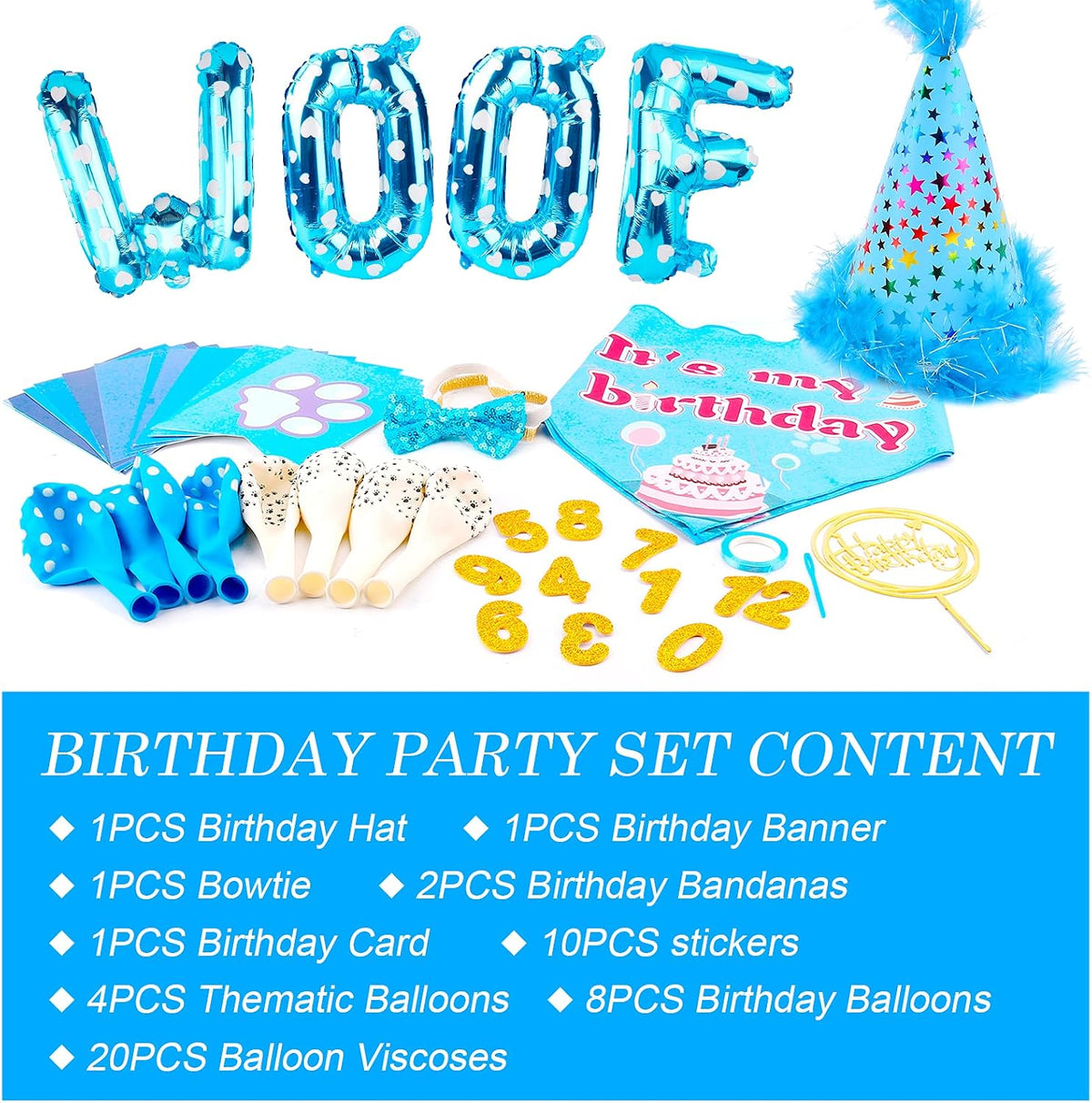 Festive pet birthday cone hat with customizable age numbers display.