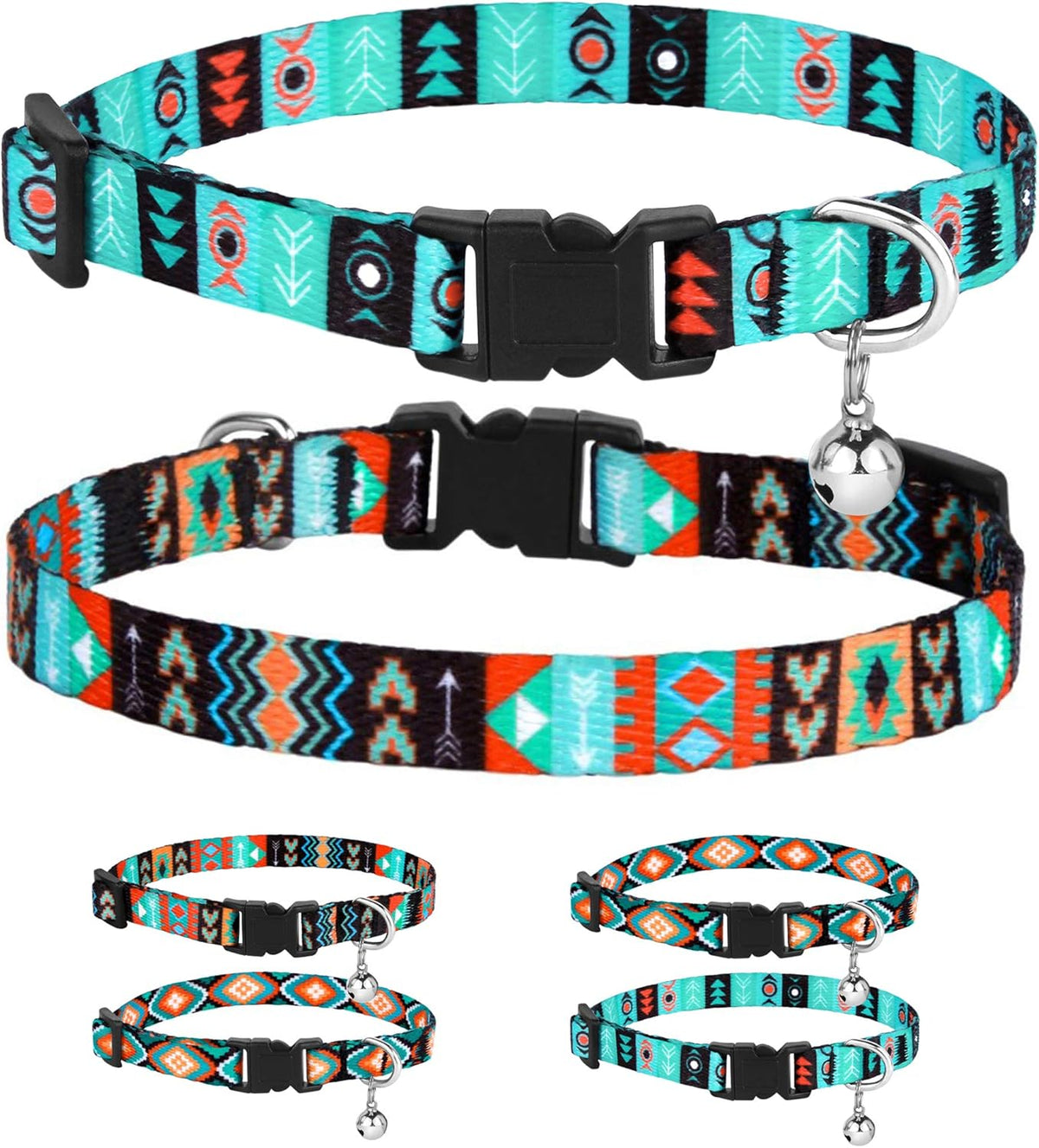 CollarDirect Cat Collar Breakaway with Removable Bell Set of 2 PCS Tribal Pattern Aztec Pet Safety Adjustable Kitten Collar - Image 15