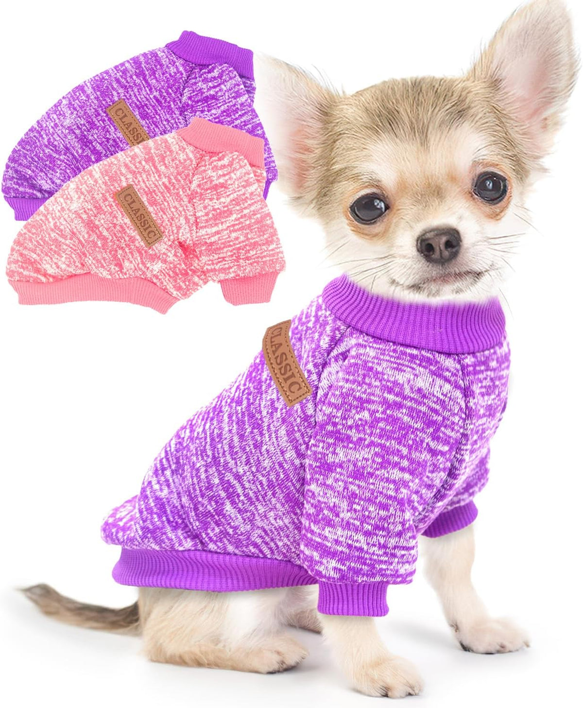 2 Pieces Dog Sweaters for Small Dogs Fall Dog Clothes Male Winter Fleece Pet Sweaters Warm Thick Puppy Outfit Small Dog Sweater for Boy Girl Dogs Teacup Dog, Yorkie, Chihuahua, Pug, XXS,Grey Navy - Image 12