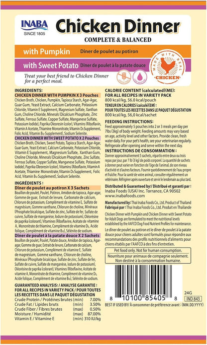 INABA Chicken Dinner for Dogs, Soft Pate Wet Dog Food, Complete & Balanced, 2.4 oz. Pouch, 15 Pouches, Pumpkin & Sweet Potato Variety - Image 9