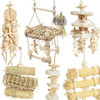 Natural material bird enrichment toy for cage setup.