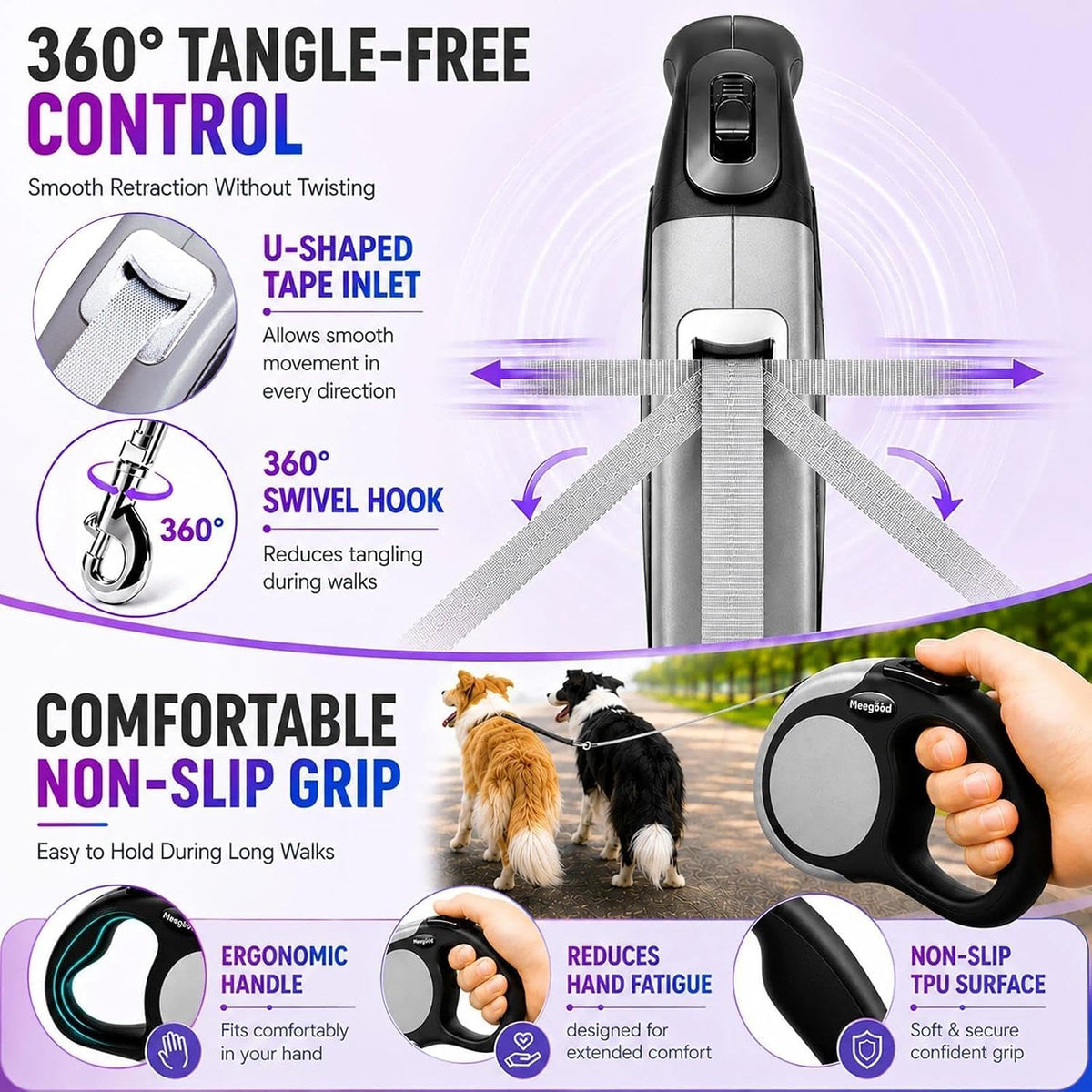 Close up of the one-button brake and lock system on Meegood leash