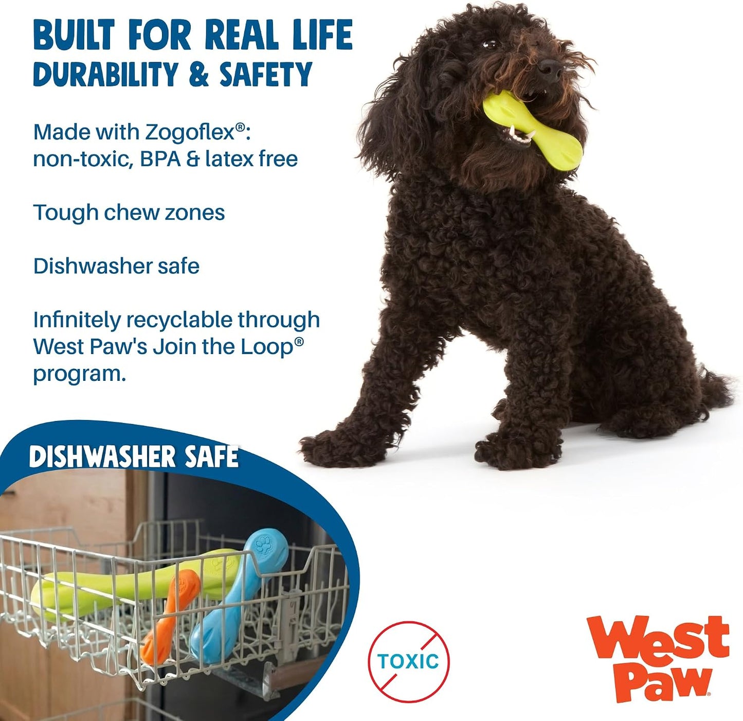 Large tangerine West Paw Zogoflex Hurley toy on grass