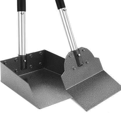 Durable aluminum spade scraping pet debris from a outdoor gravel pathway
