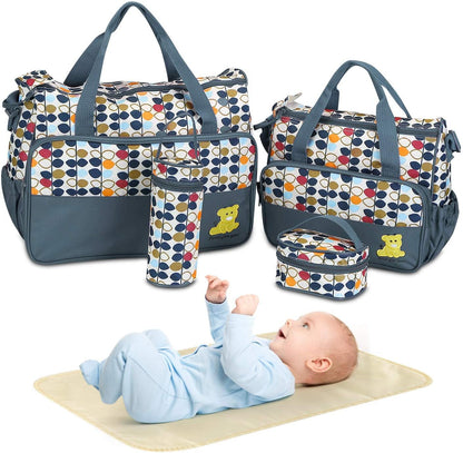 Moclever 5 Piece Diaper Bag Tote Set front view of gray bags