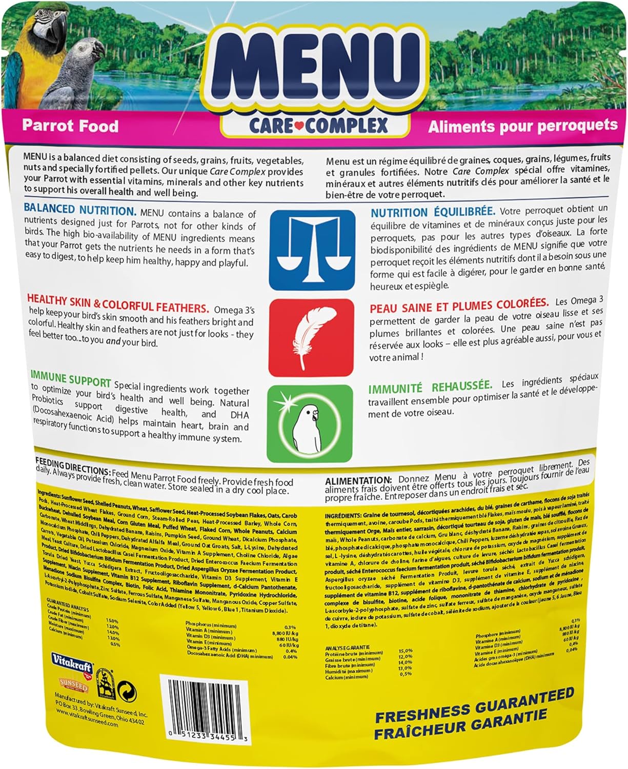 Vitakraft large bird food bag showing ingredients