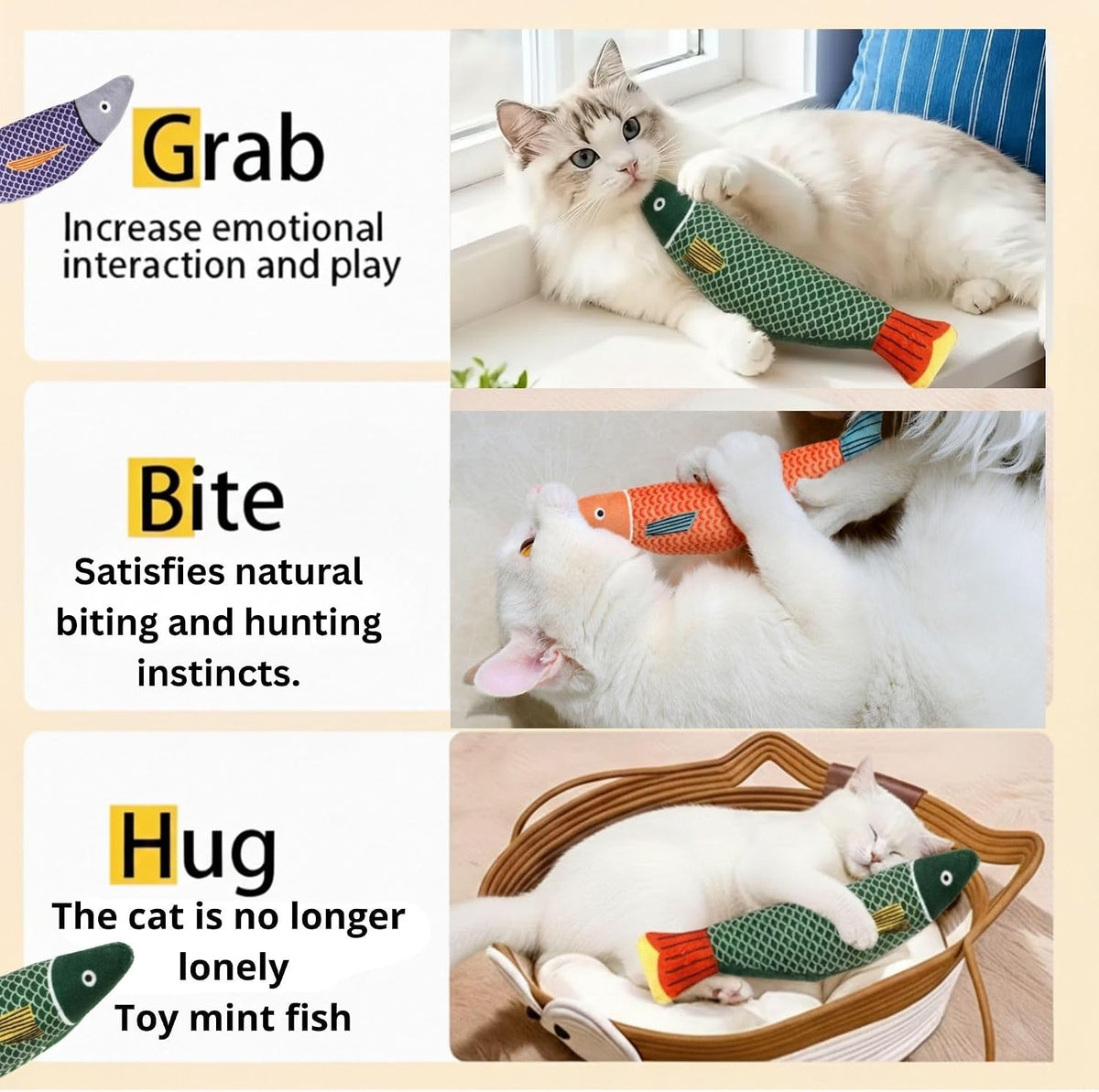 JMTSONS orange catnip kicker toy showing durable stitching for aggressive biting.