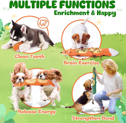 Reinforced plush pet chew toy set close up view