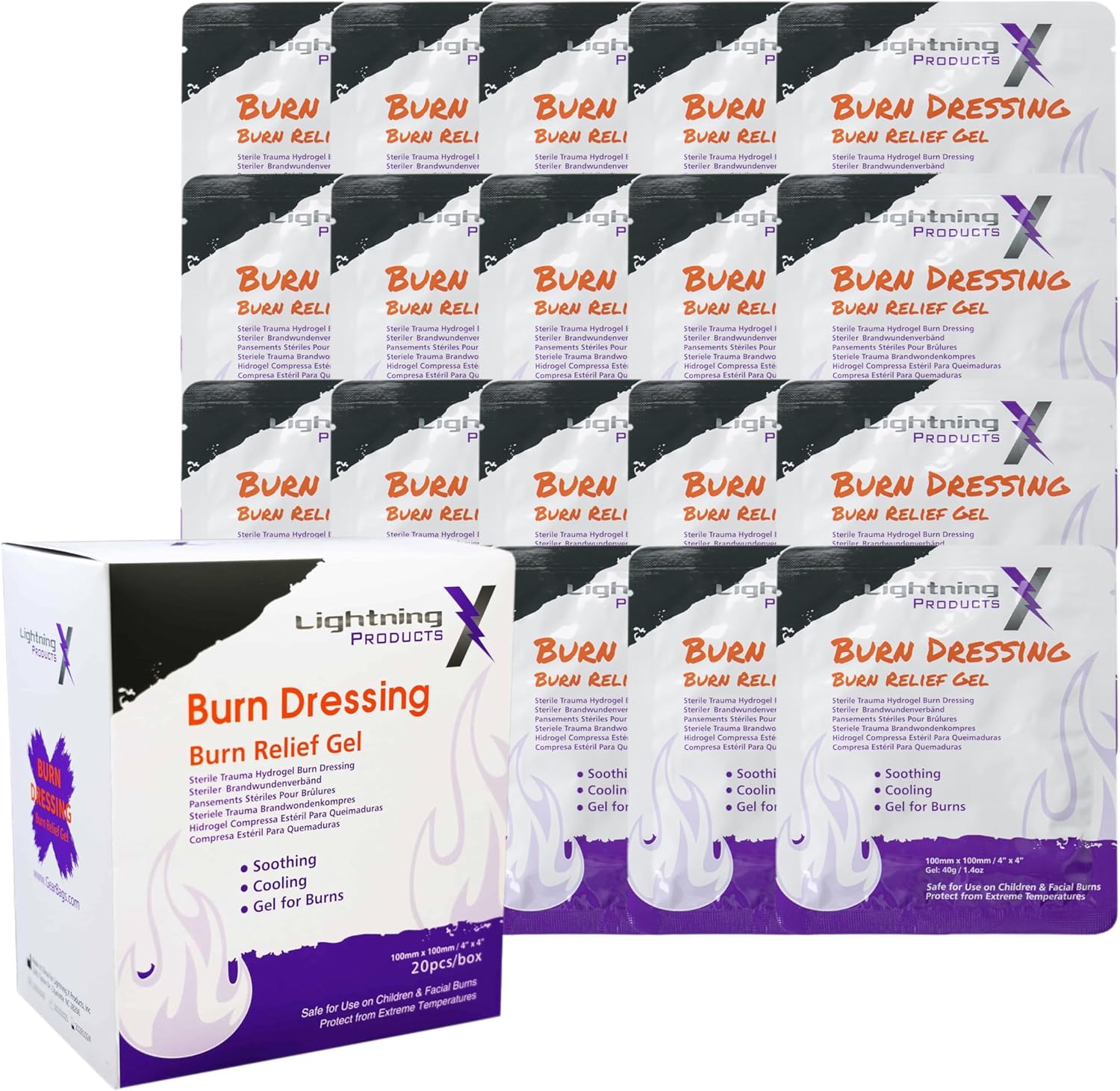 Lightning X Products Cooling Burn Relief Gel Box front view medical first aid