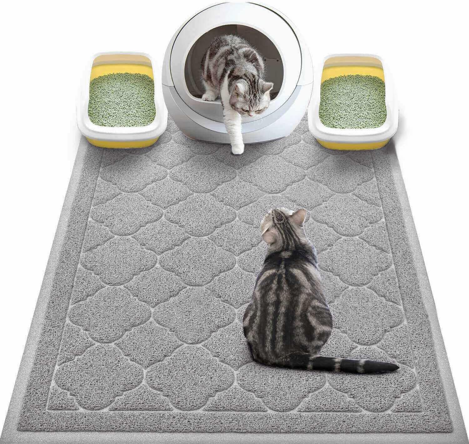 WePet Cat Litter Box Mat, Kitty Premium PVC Pad, Durable Trapping Rug, Phthalate Free, Urine-Resistant, Scatter Control, XXL 47 x 36 Inch, Grey - Image 10