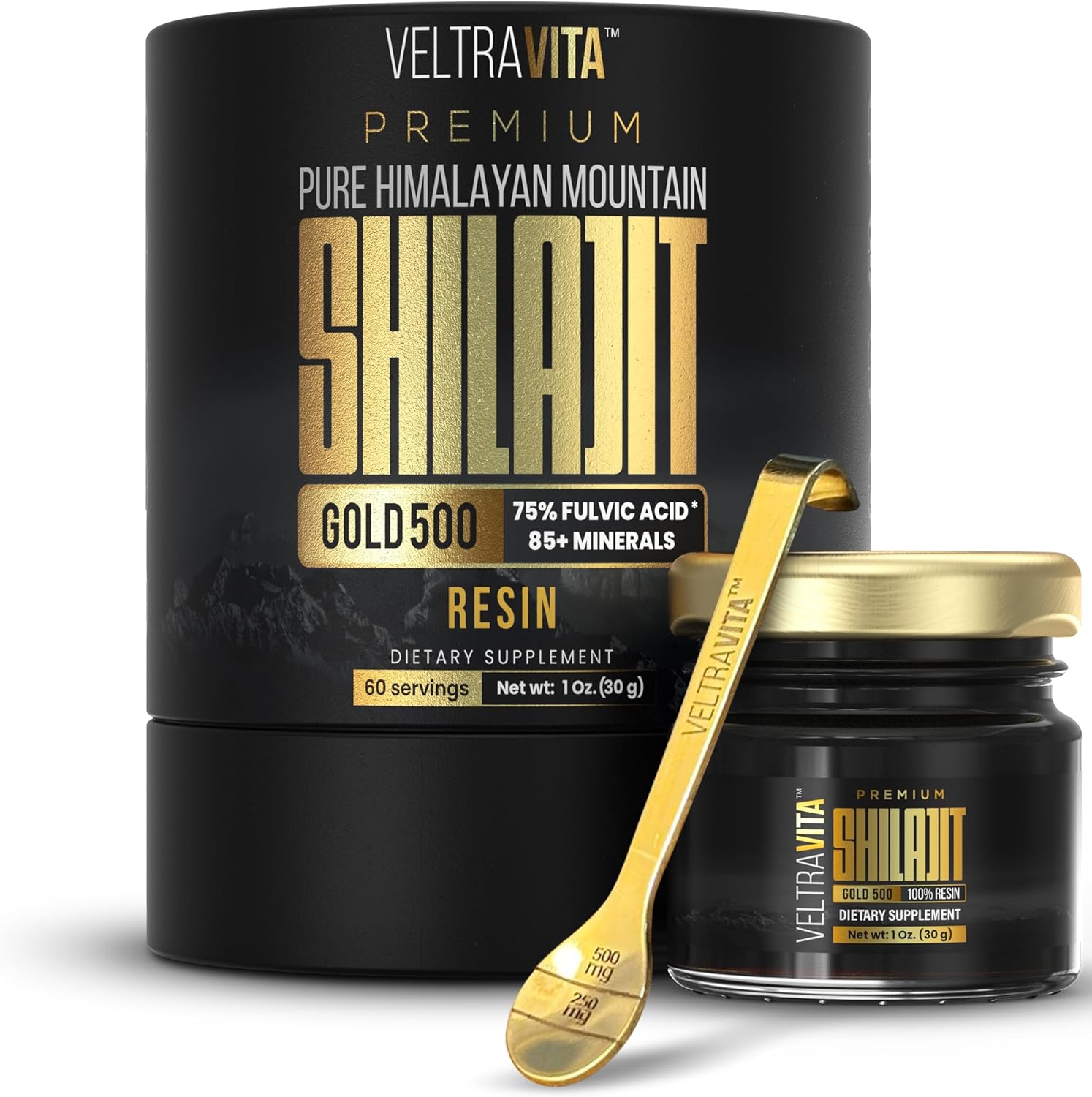 VeltraVita Pure Himalayan Shilajit Resin front view jar for immune support