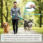 Reflective stitching details on the sea green nylon dual leash coupler