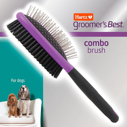 Hartz dual-sided pet brush showcasing the stainless steel pins with rounded protective coatings