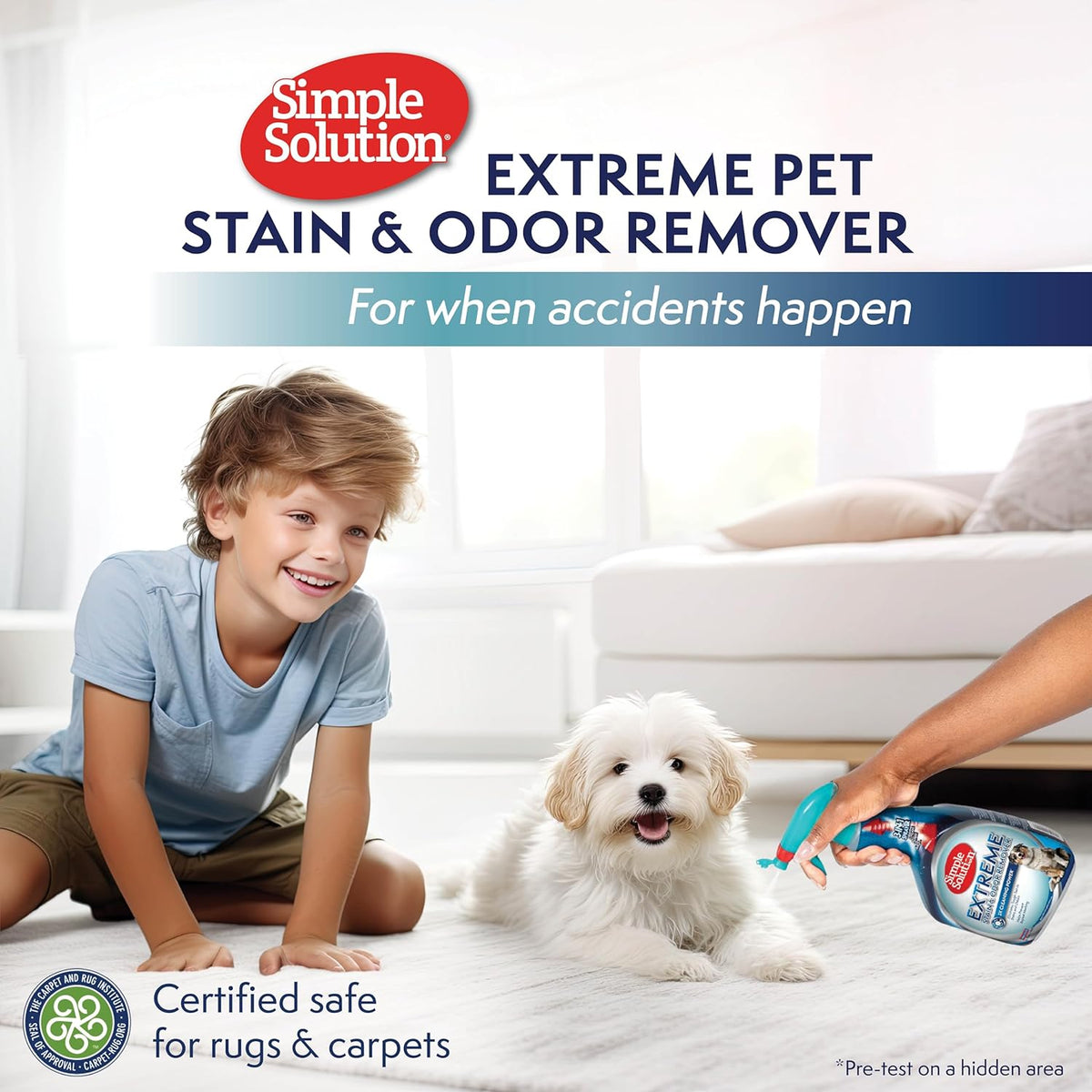 Back label of Simple Solution Extreme spray for ingredient and usage details