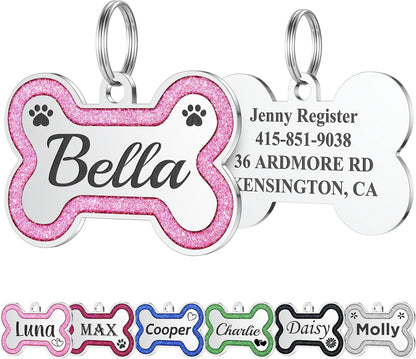 Stainless Steel Pet ID Tags in Glitter, Durable Dog Tags Engraved for Pets, Deep Engraved Personalized Dog Tags with Lovely 36 Icons, up to 5 Lines Custom Text Dog Name Tag (Small, Pink) - Image 13