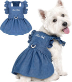 Denim Cat Dog Dress Clothes for Small Dogs with Leash Ring Summer Girl Small Dog Clothes Outfit Belly Velcro Fastening Cat Outfits&Apparel for Girl - Image 9