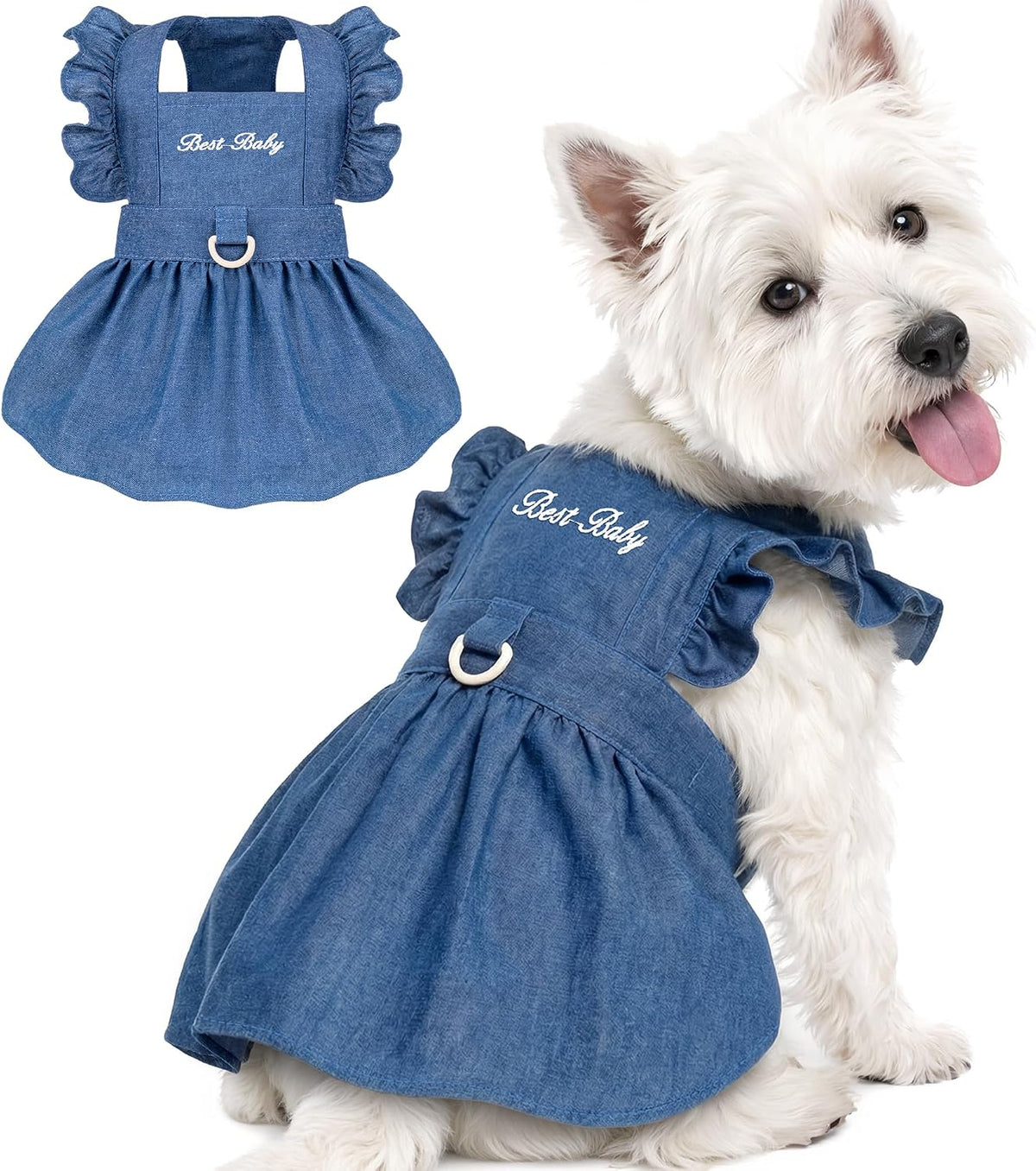 Denim Cat Dog Dress Clothes for Small Dogs with Leash Ring Summer Girl Small Dog Clothes Outfit Belly Velcro Fastening Cat Outfits&Apparel for Girl - Image 9