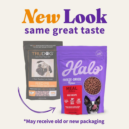 Halo freeze dried raw dog food beef recipe premium grain free ingredients display
