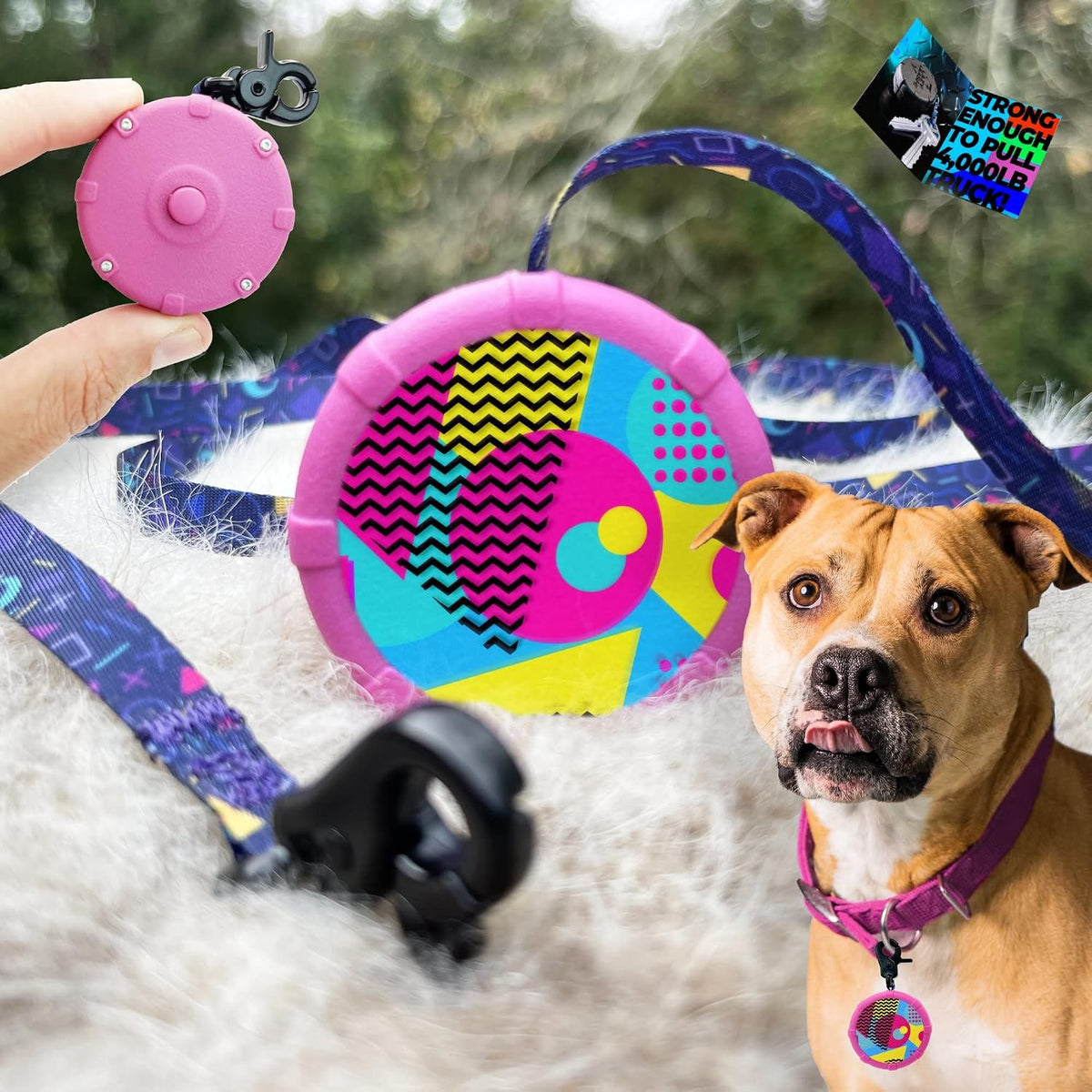 Premium imported hands free dog control kit showing the durable anti slip polymer grip and steel snap closure.