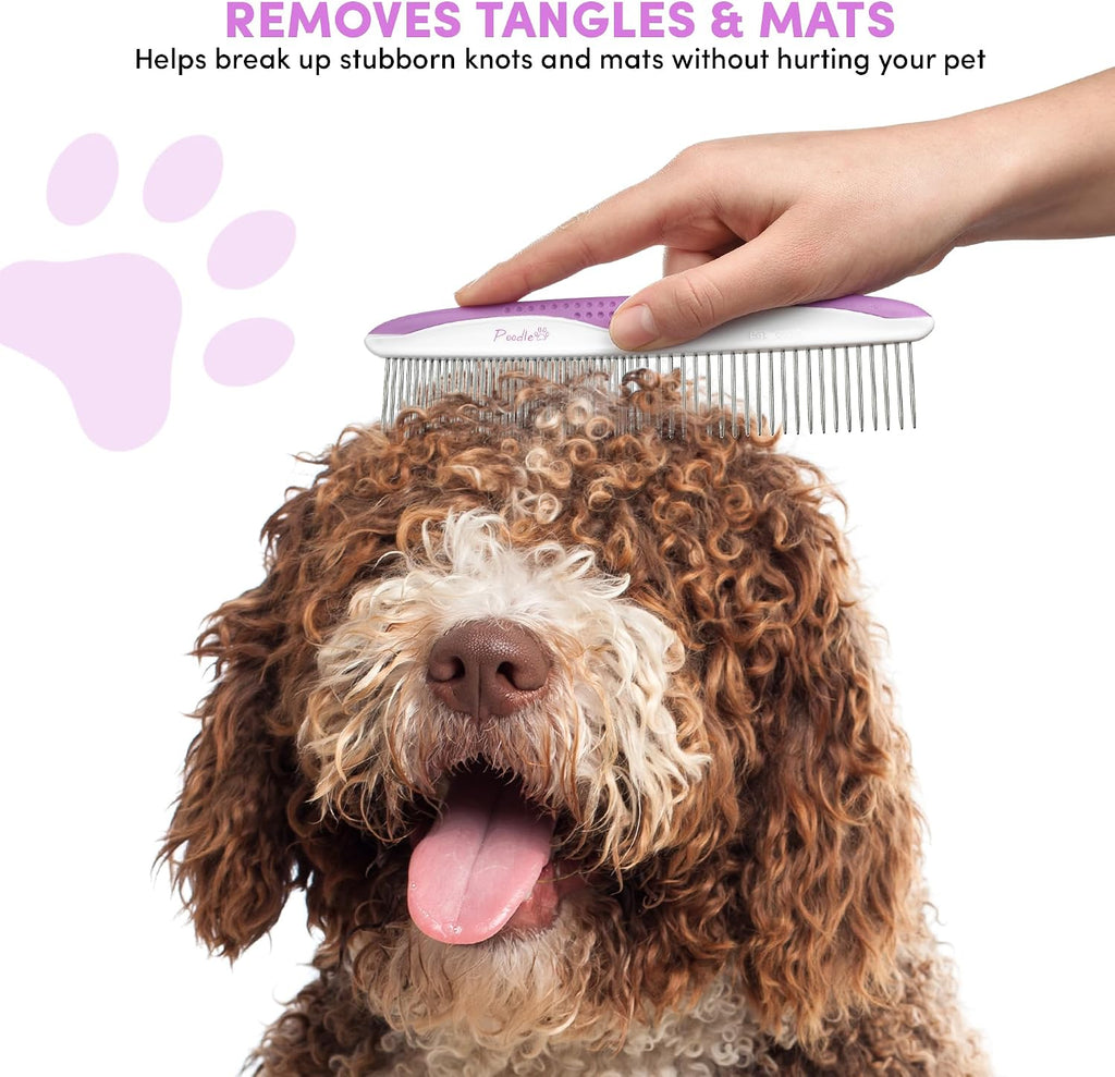 Packaging layout of the authentic POODLIE Poodle Pet two pack grooming comb set