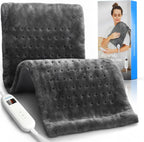 RENPHO electric heating pad front view in gray flannel fabric with digital controller