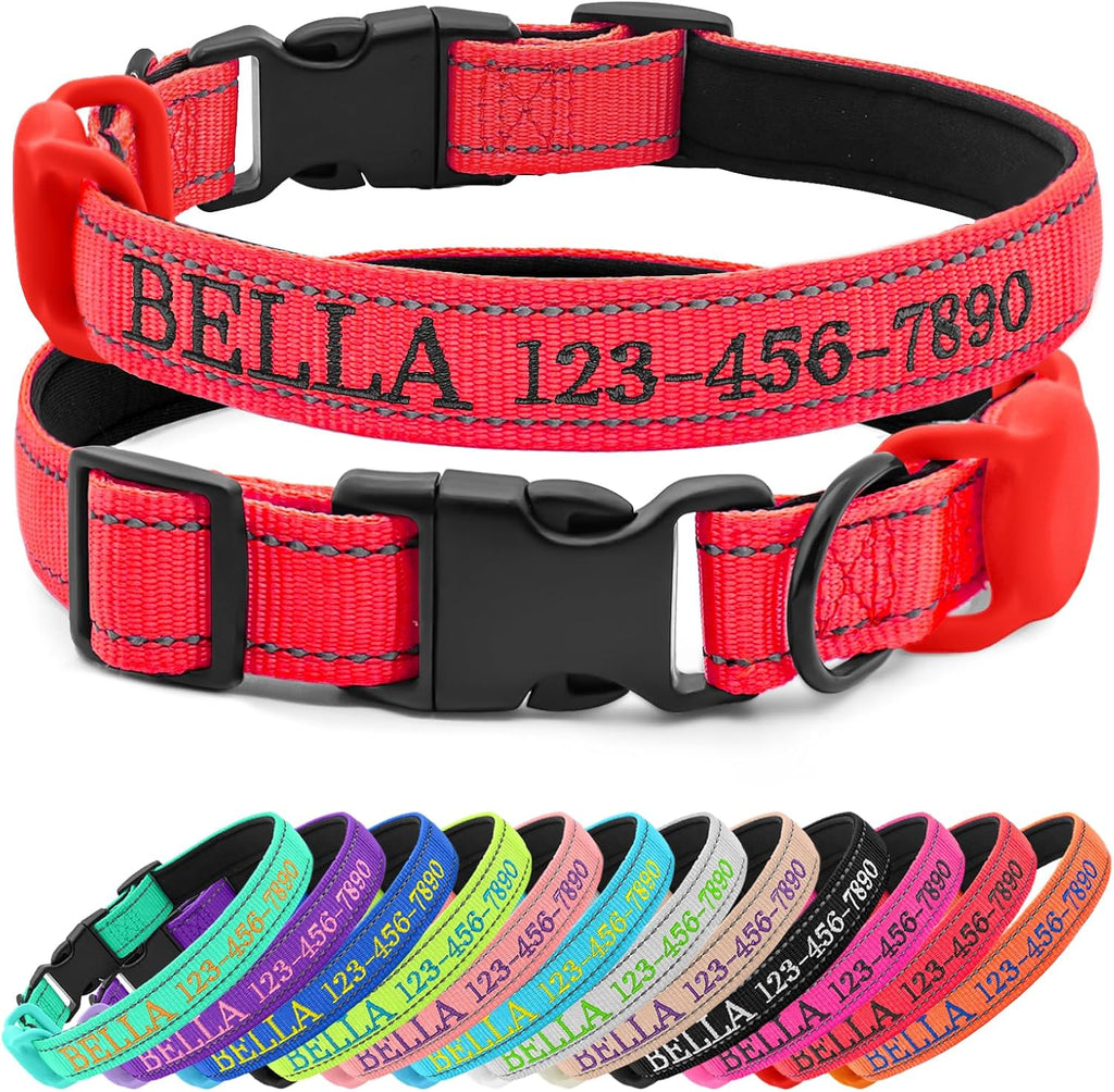 Personalized Dog Collar with Embroidered Name and Phone, Nylon Collar for Dog with Silicone Holder for AirTag, Neoprene Lining, Plastic Quick-Release Buckle (Pink) - Image 10