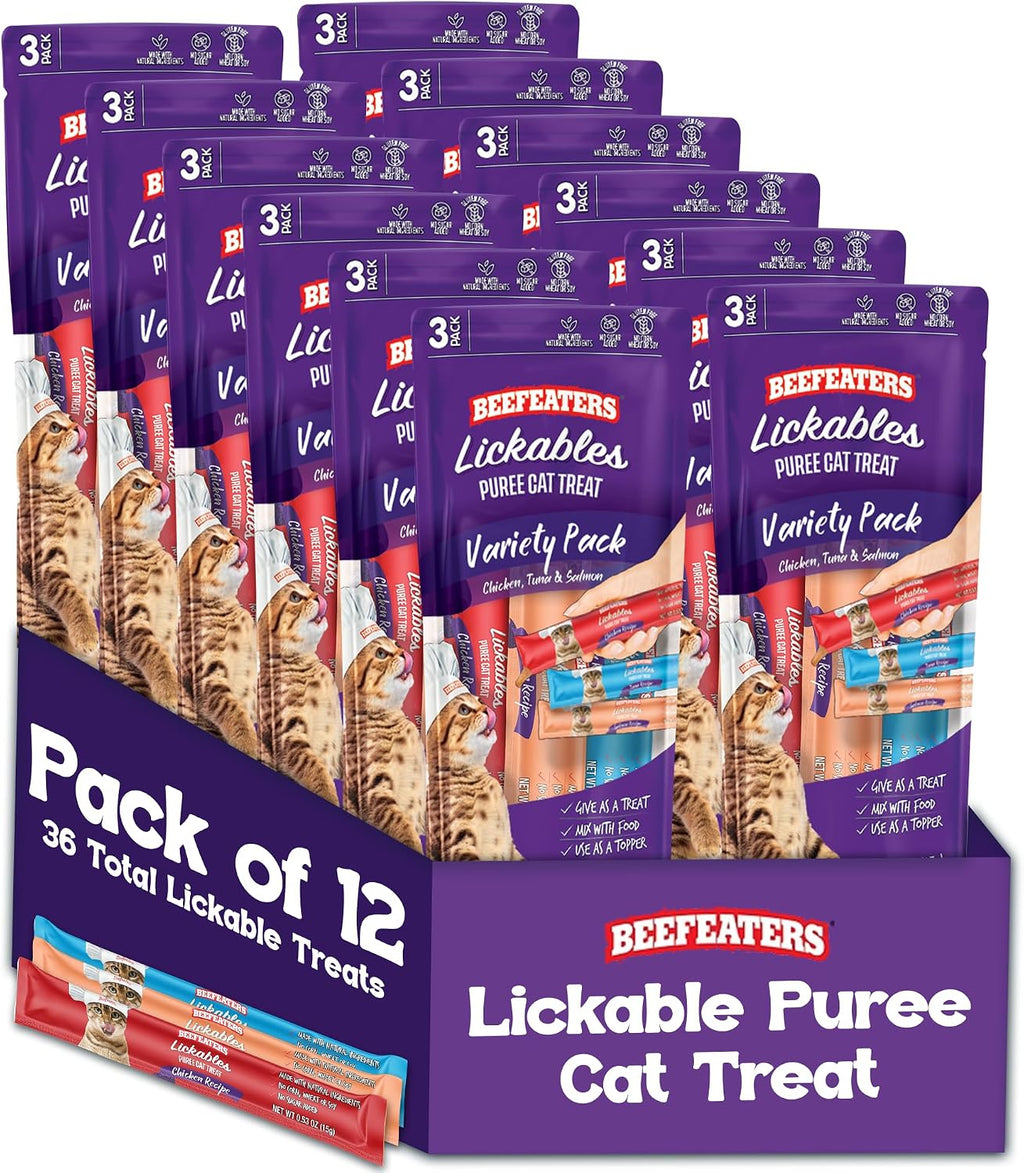 Beefeaters Lickable Cat Treats 48 Count - Puree Squeeze Up Tubes Variety Pack (Salmon, Tuna & Chicken) | Grain Free, Taurine Enriched, High Moisture for Picky Eaters | Cat Treat Topper or Snack - Image 15