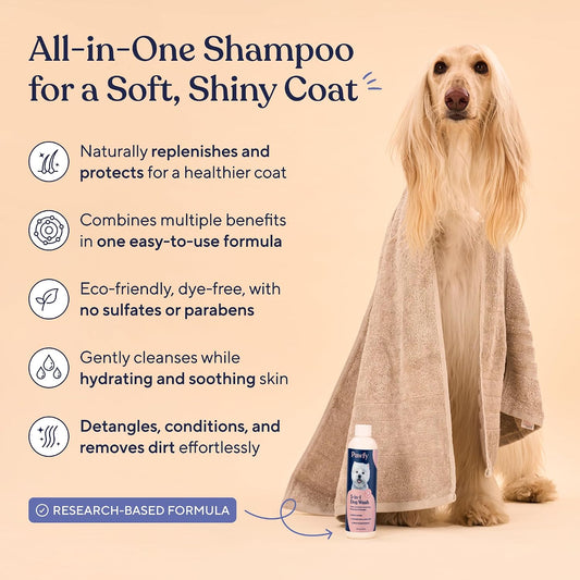 Pawfy 5 in 1 pet wash showing natural coconut oatmeal and aloe vera ingredients.