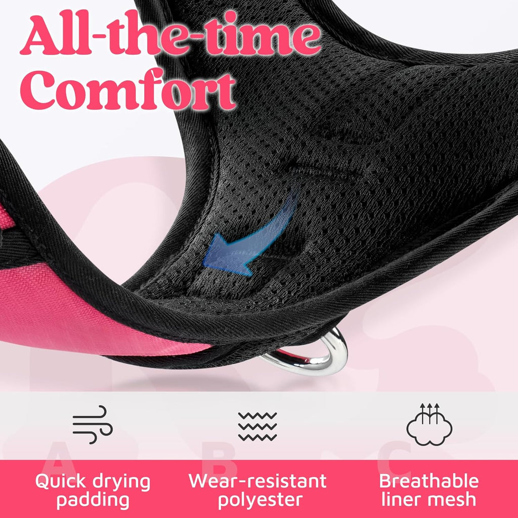 Reflective strip visibility demonstration on the pink Rabbitgoo dog vest at night