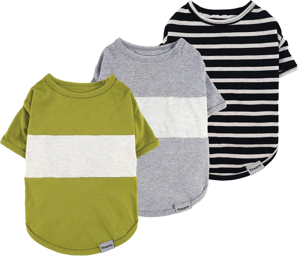 Fitwarm 3 Pack Color Block Striped Dog Shirt, Summer Dog Clothes for Small Dogs, Breathable Lightweight Pet Tshirt with Sleeves, Cat Outfit, Royal Blue, Gray, Teal, Large - Image 13